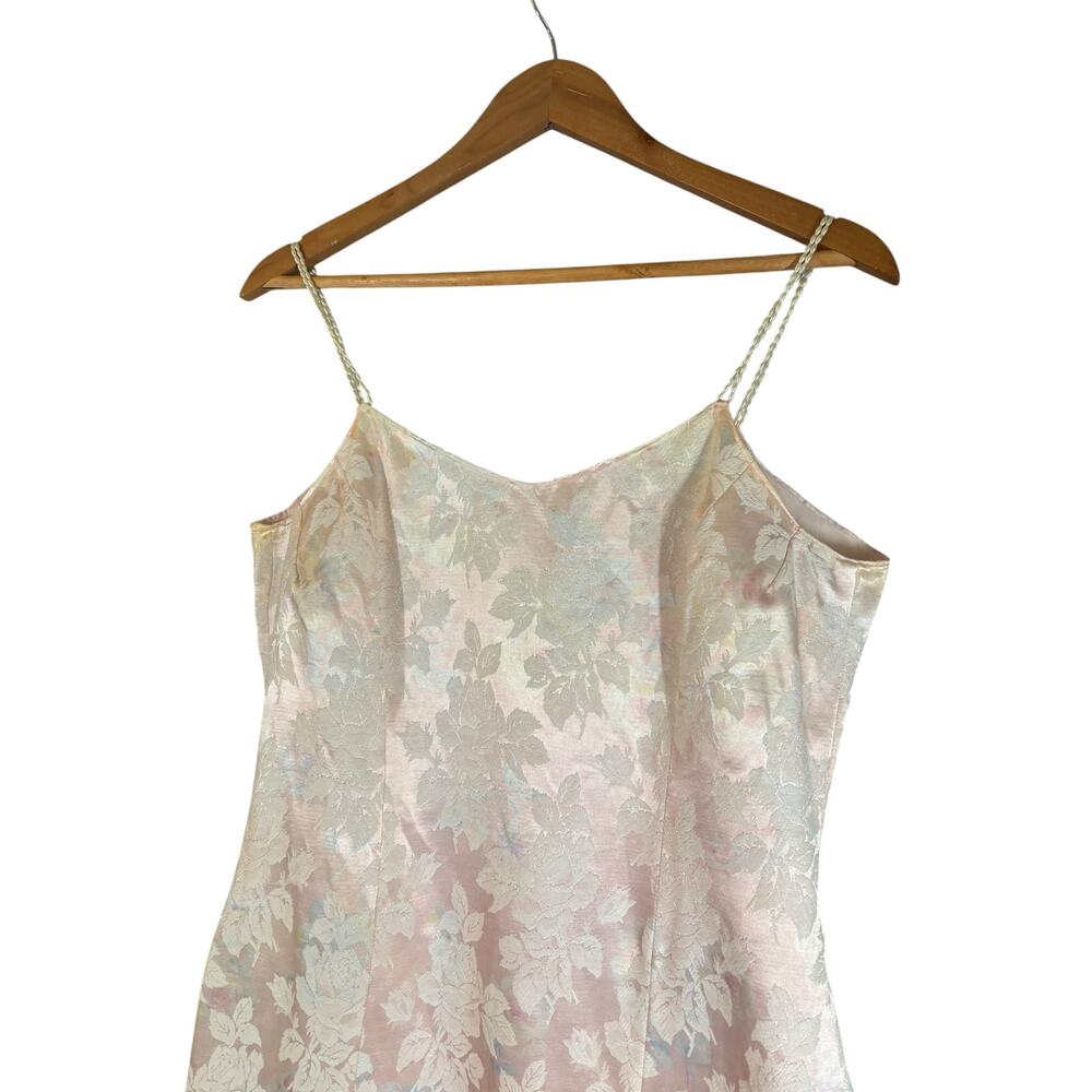 Ethereal‎ Fairy Pink Vintage Brocade Mini Dress Satin L Pearl Straps Feminine - Picture 11 of 16
